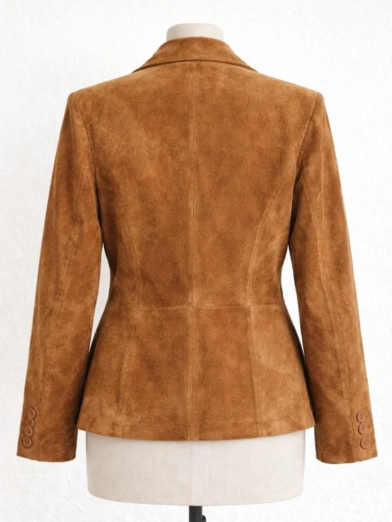Vintage Caramel Brown Leather Blazer Jacket Size 10 Tailored Minimalist - Picture 7 of 10